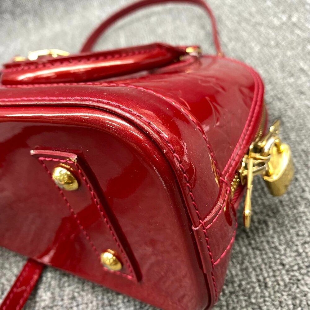 100% Authentic Louis Vuitton Alma BB Red Monogram Patent Leather Satchel - Picture 7 of 16